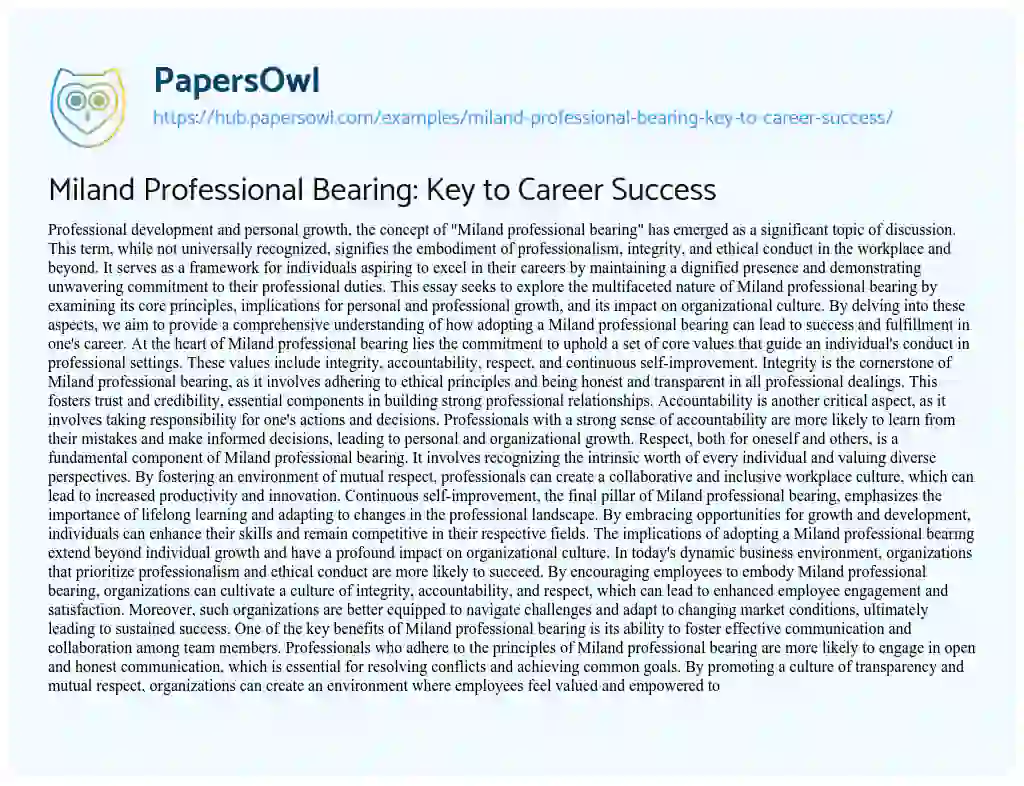 Essay on Miland Professional Bearing: Key to Career Success