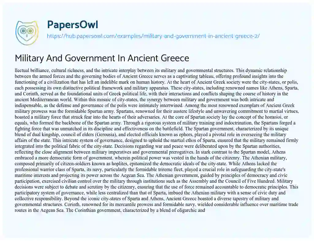 Essay on Military And Government In Ancient Greece