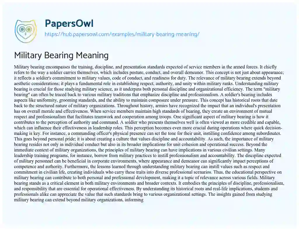 Essay on Military Bearing Meaning