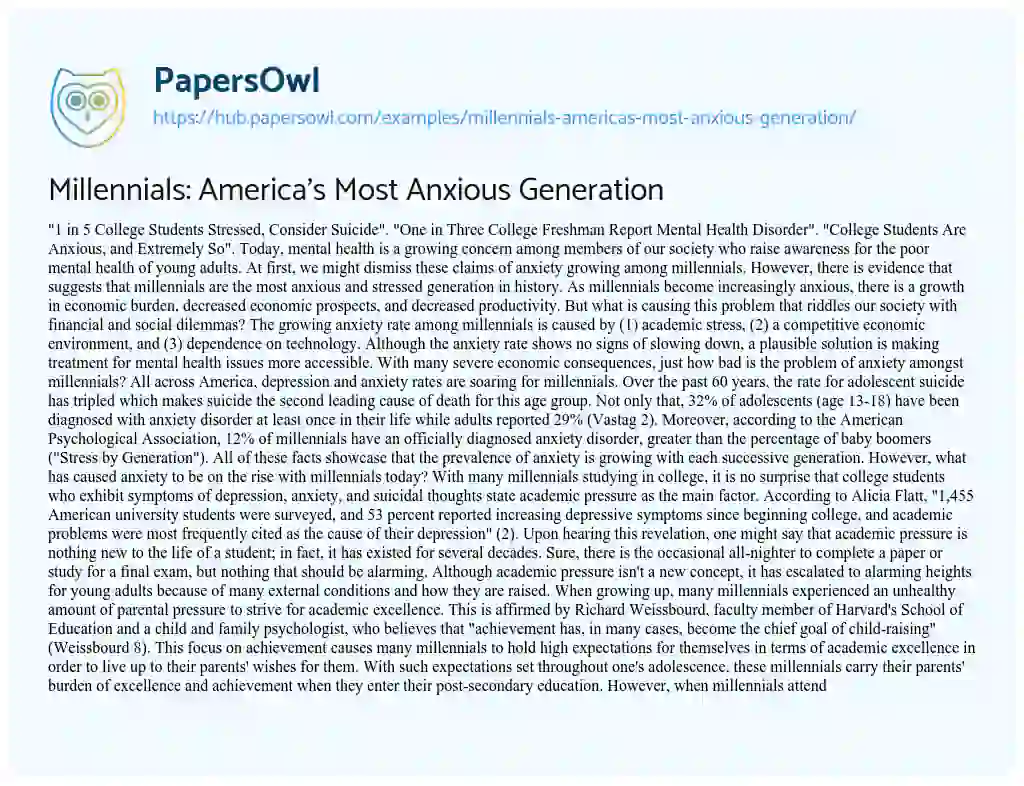 Essay on Millennials: America’s Most Anxious Generation