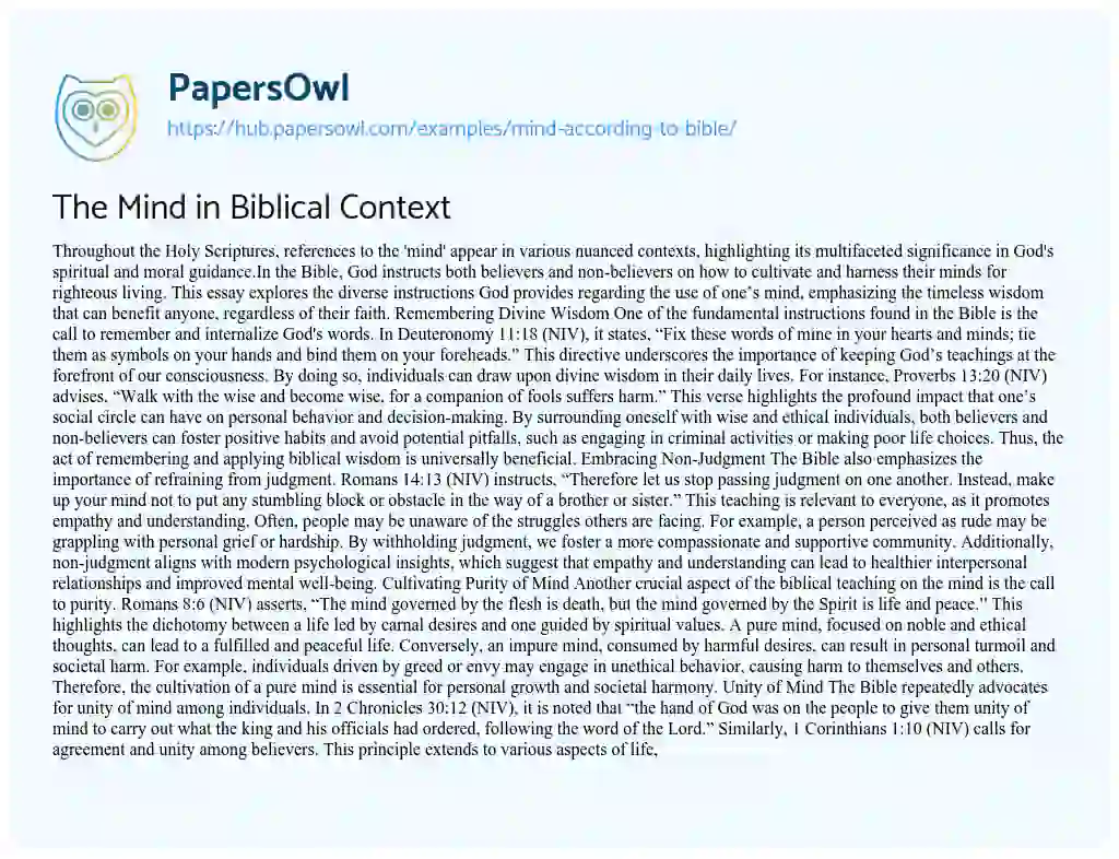 Essay on The Mind in Biblical Context