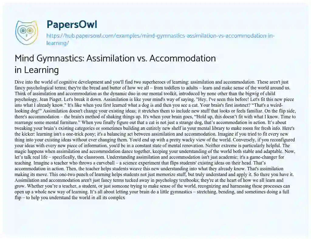 Essay on Mind Gymnastics: Assimilation vs. Accommodation in Learning