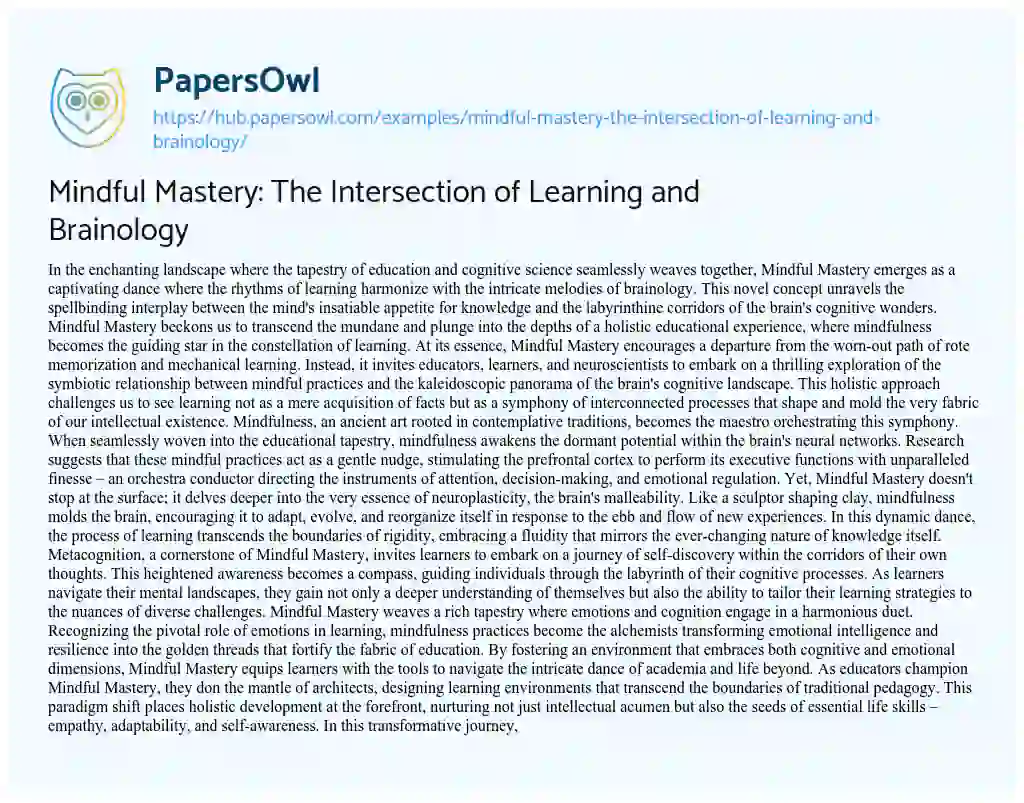 Essay on Mindful Mastery: The Intersection of Learning and Brainology