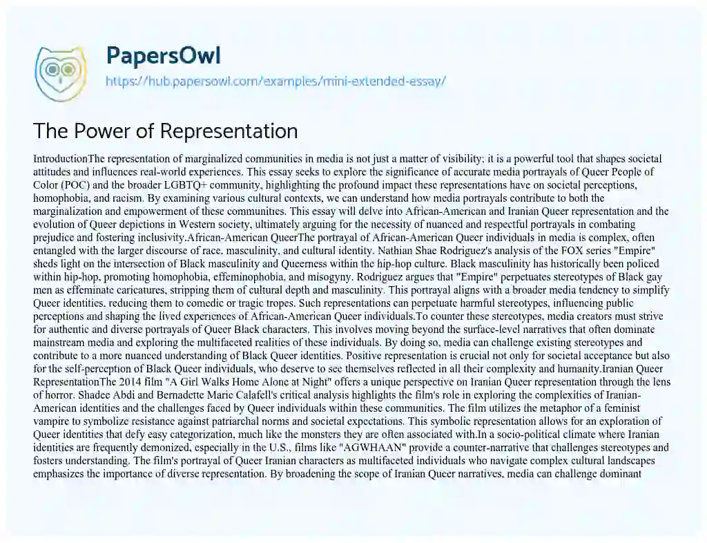 Essay on The Power of Representation