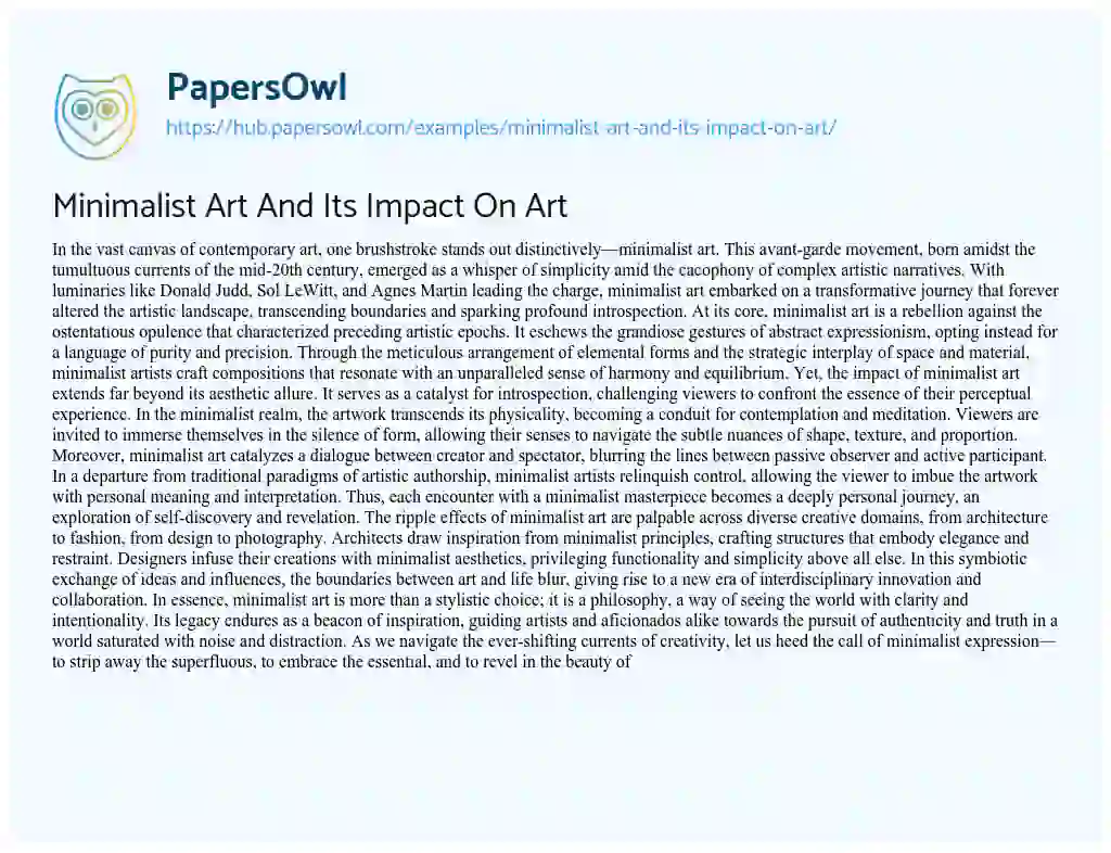Essay on Minimalist Art And Its Impact On Art