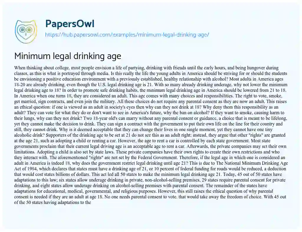 Essay on Minimum legal drinking age