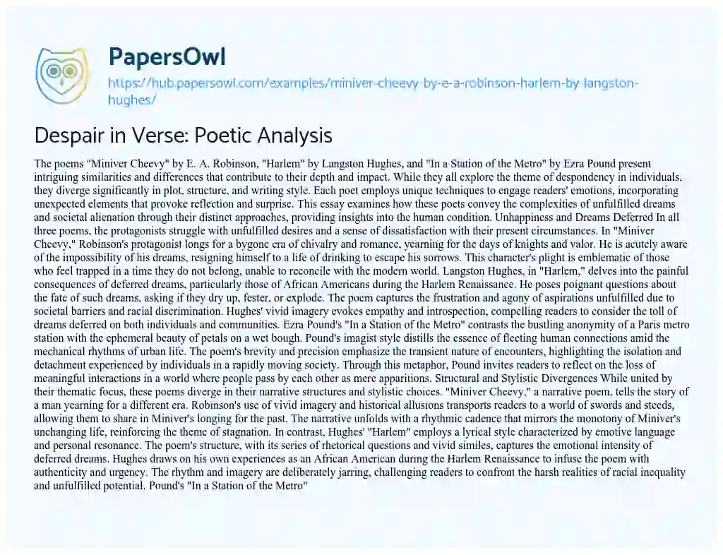 Essay on Despair in Verse: Poetic Analysis