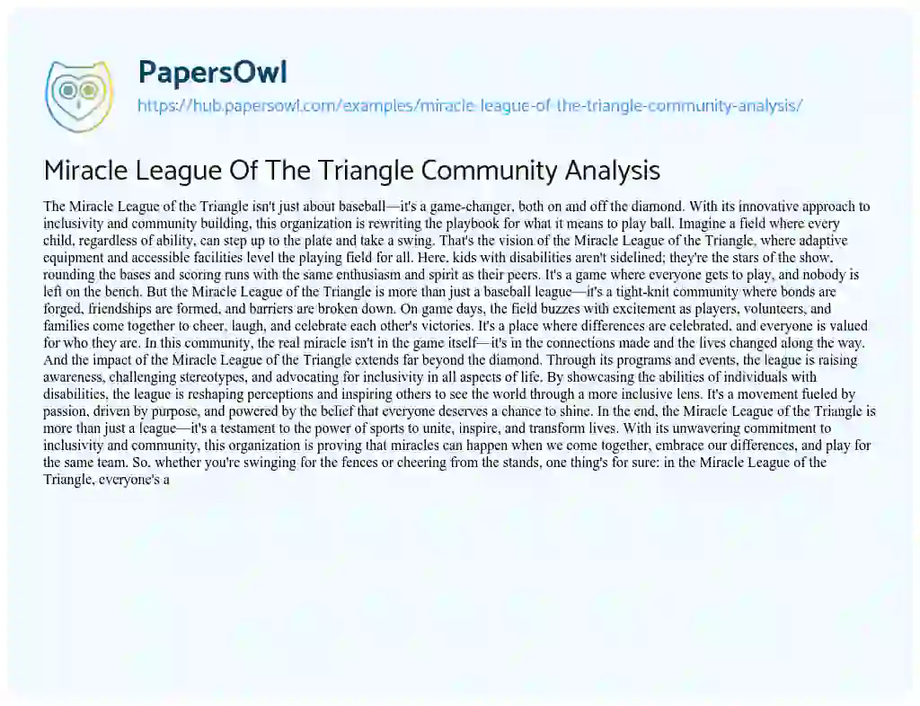 Essay on Miracle League Of The Triangle Community Analysis