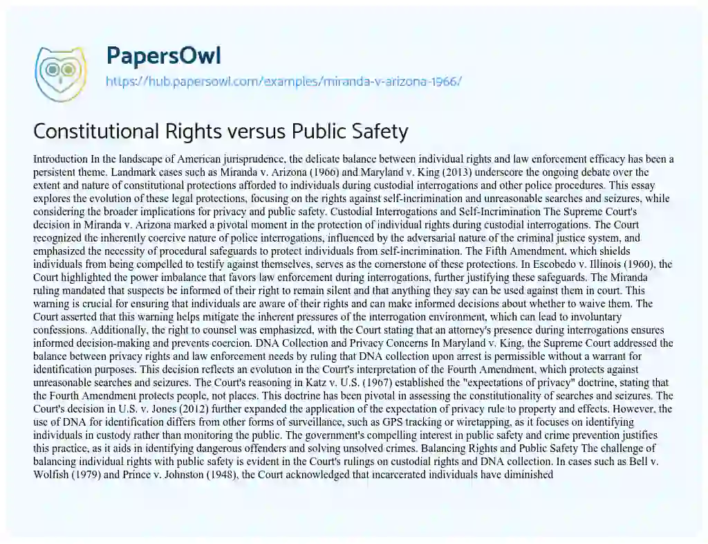 Essay on Constitutional Rights versus Public Safety
