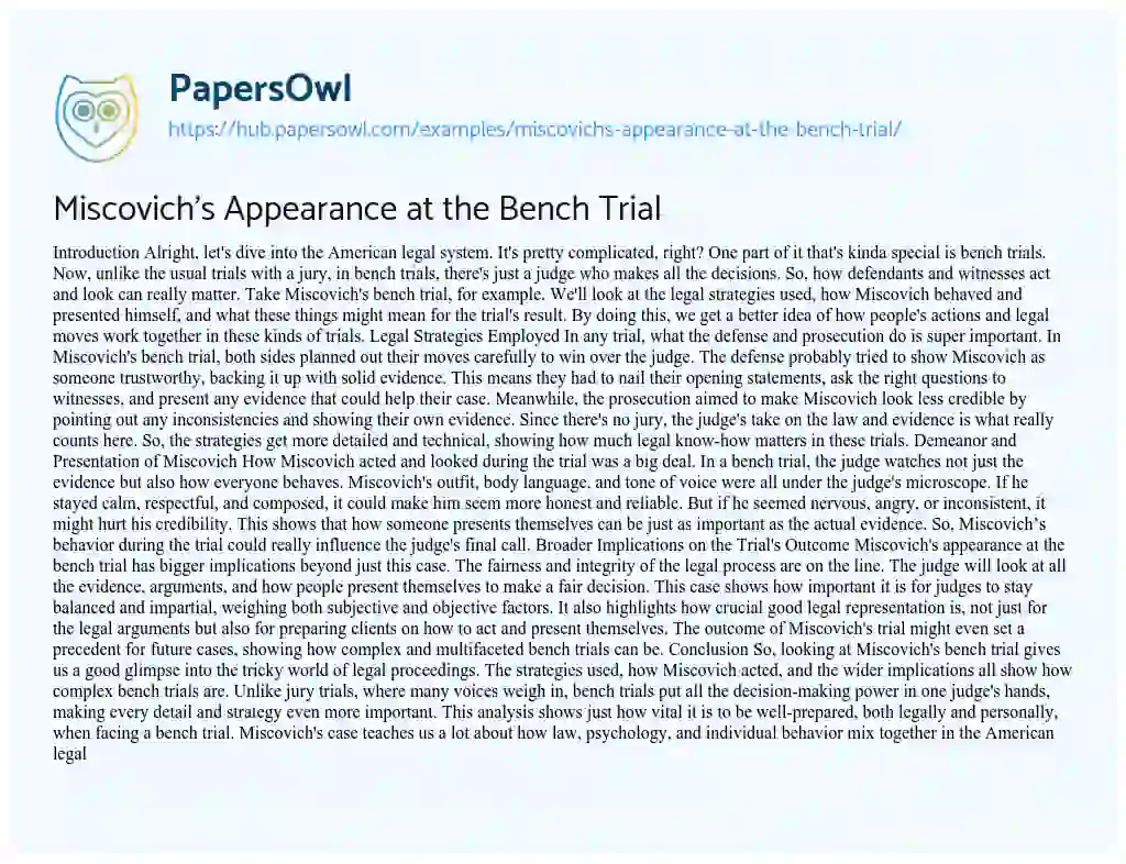 Essay on Miscovich’s Appearance at the Bench Trial