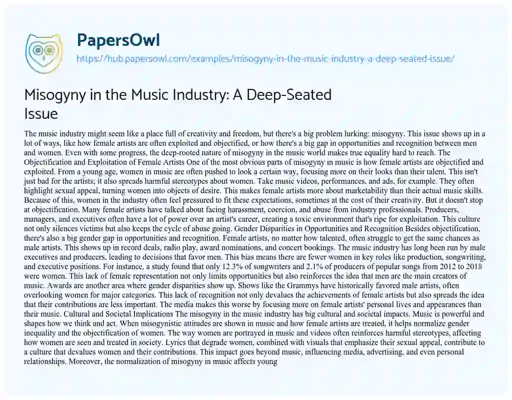 Essay on Misogyny in the Music Industry: A Deep-Seated Issue