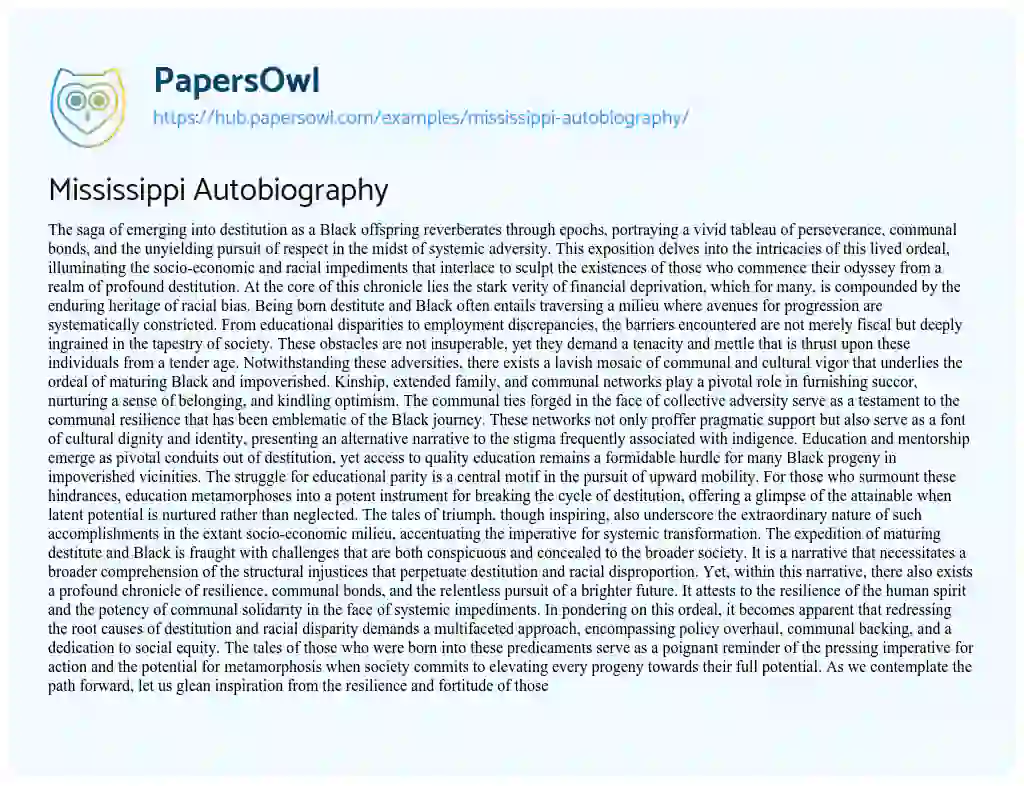 Essay on Mississippi Autobiography