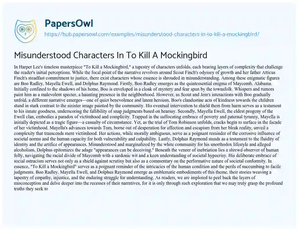 Essay on Misunderstood Characters In To Kill A Mockingbird