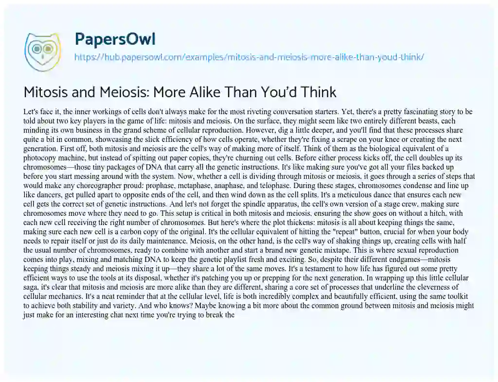 Essay on Mitosis and Meiosis: More Alike Than You’d Think