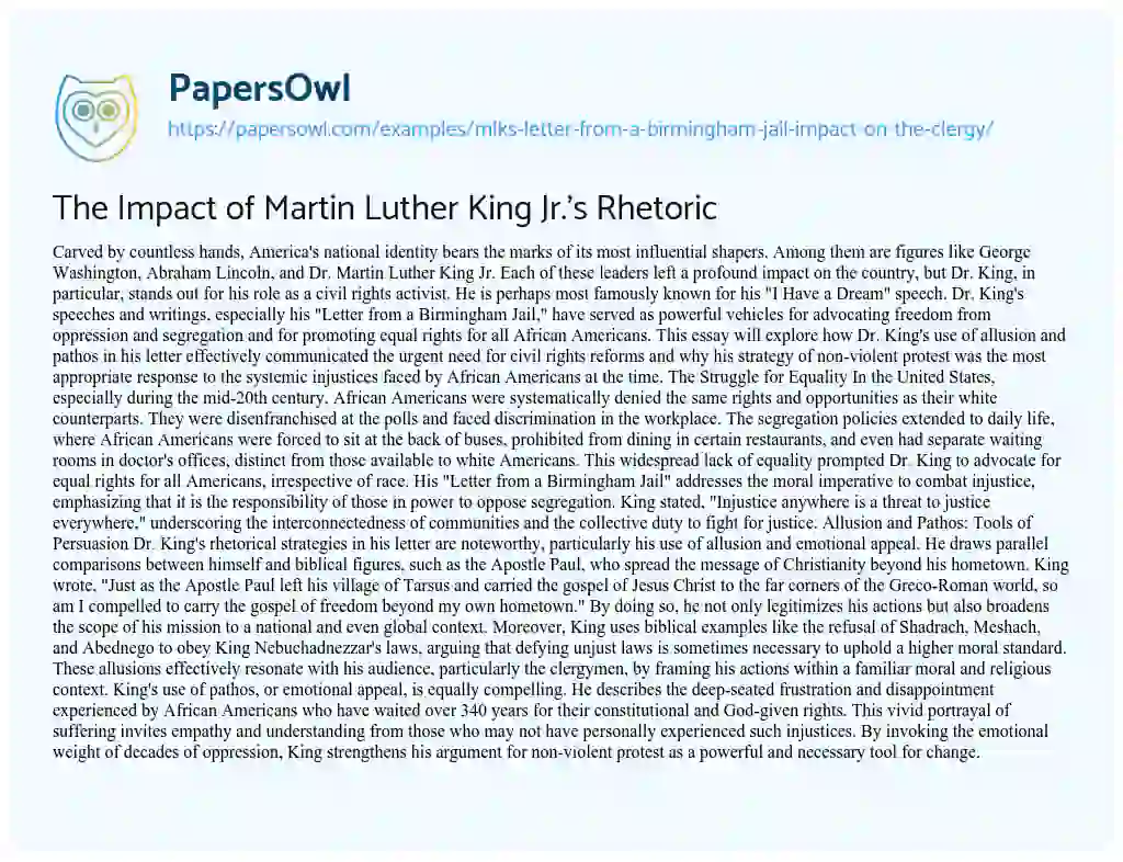 Essay on The Impact of Martin Luther King Jr.’s Rhetoric