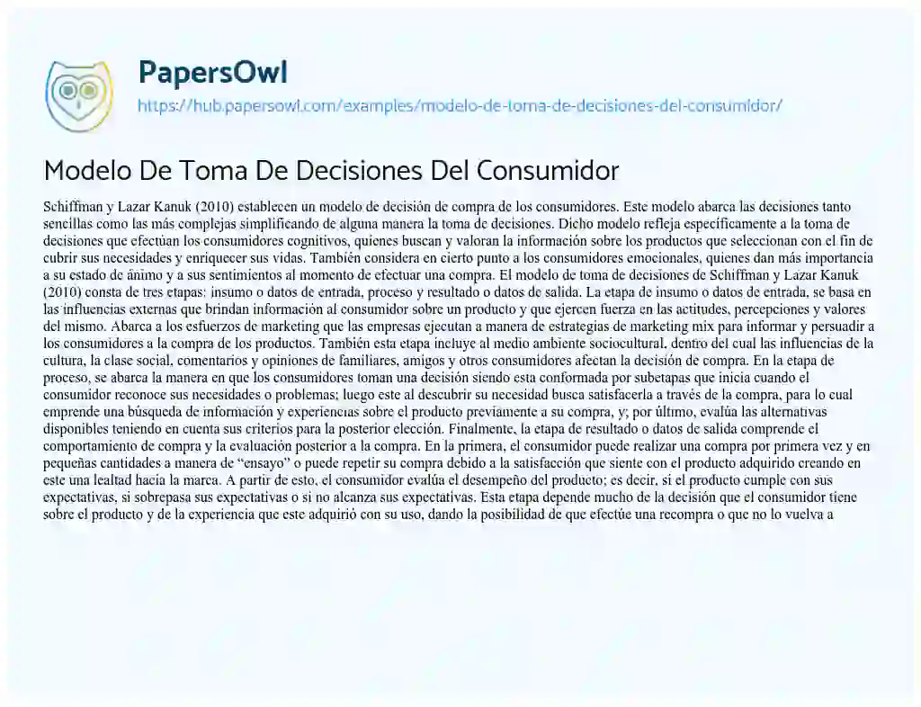Essay on Modelo De Toma De Decisiones Del Consumidor