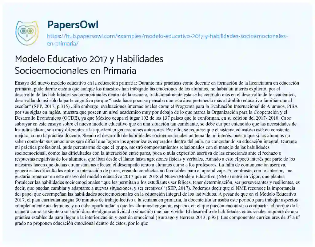 Essay on Modelo Educativo 2017 y Habilidades Socioemocionales en Primaria