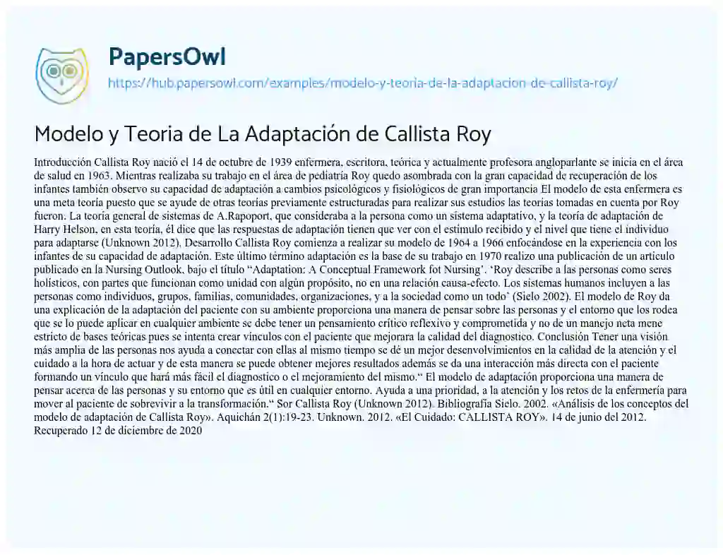 Essay on Modelo y Teoria de La Adaptación de Callista Roy