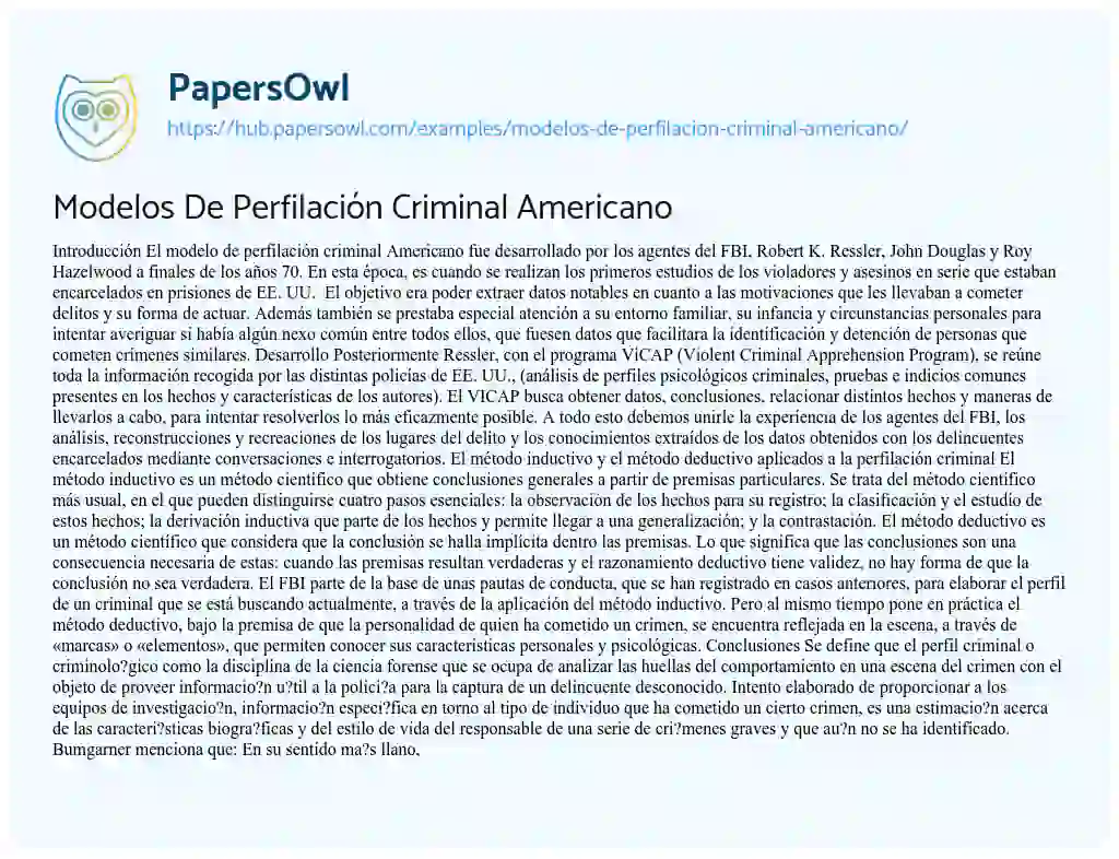 Essay on Modelos De Perfilación Criminal Americano