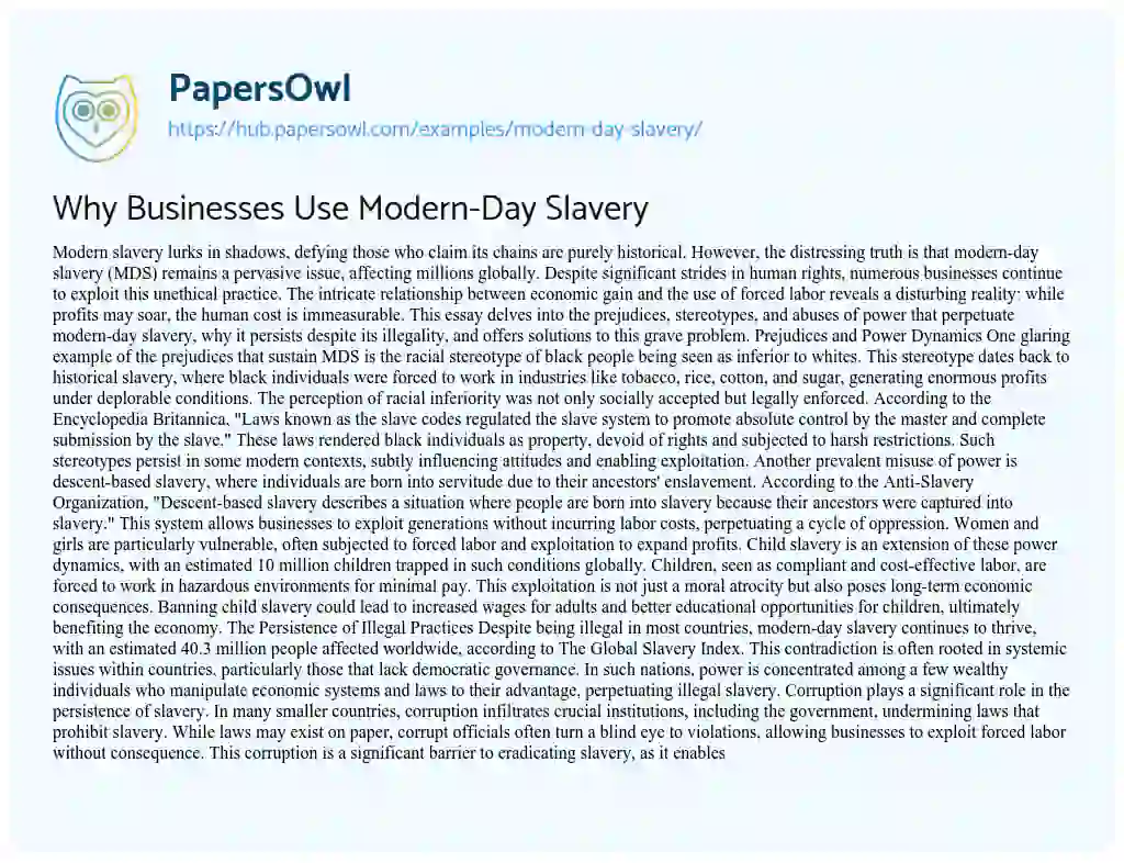 Essay on Why Businesses Use Modern-Day Slavery