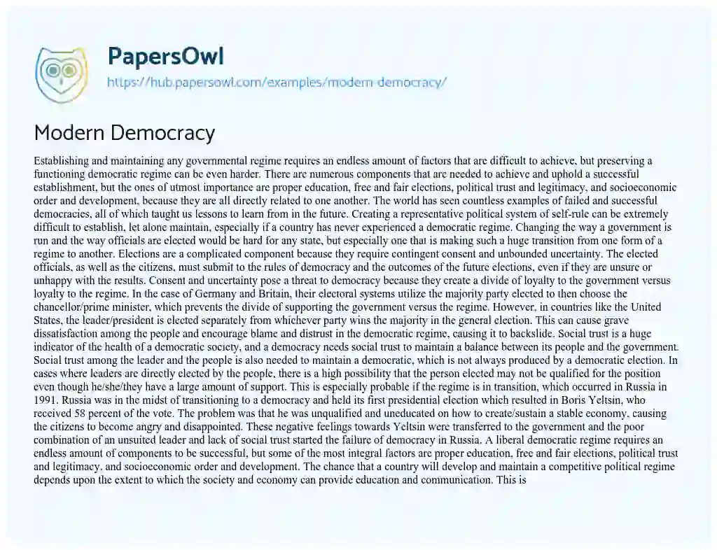 Essay on Modern Democracy
