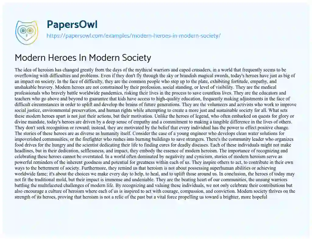 Essay on Modern Heroes In Modern Society