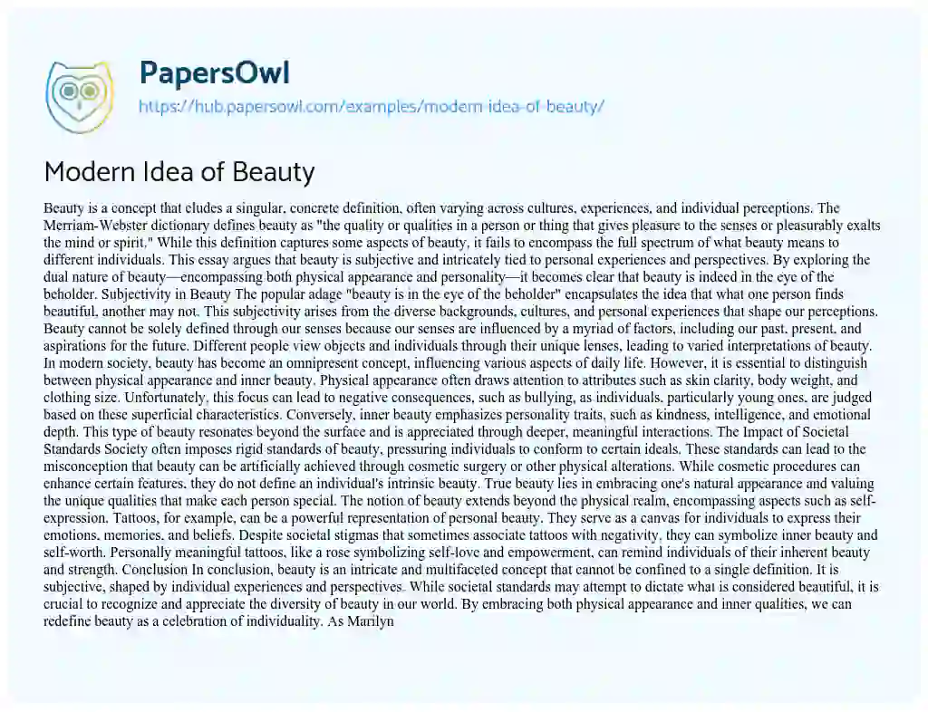 Essay on Modern Idea of Beauty