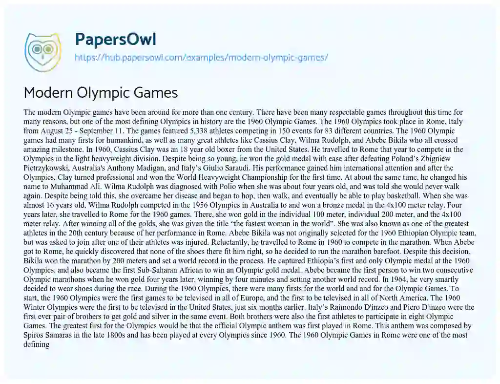 Essay on Modern Olympic Games