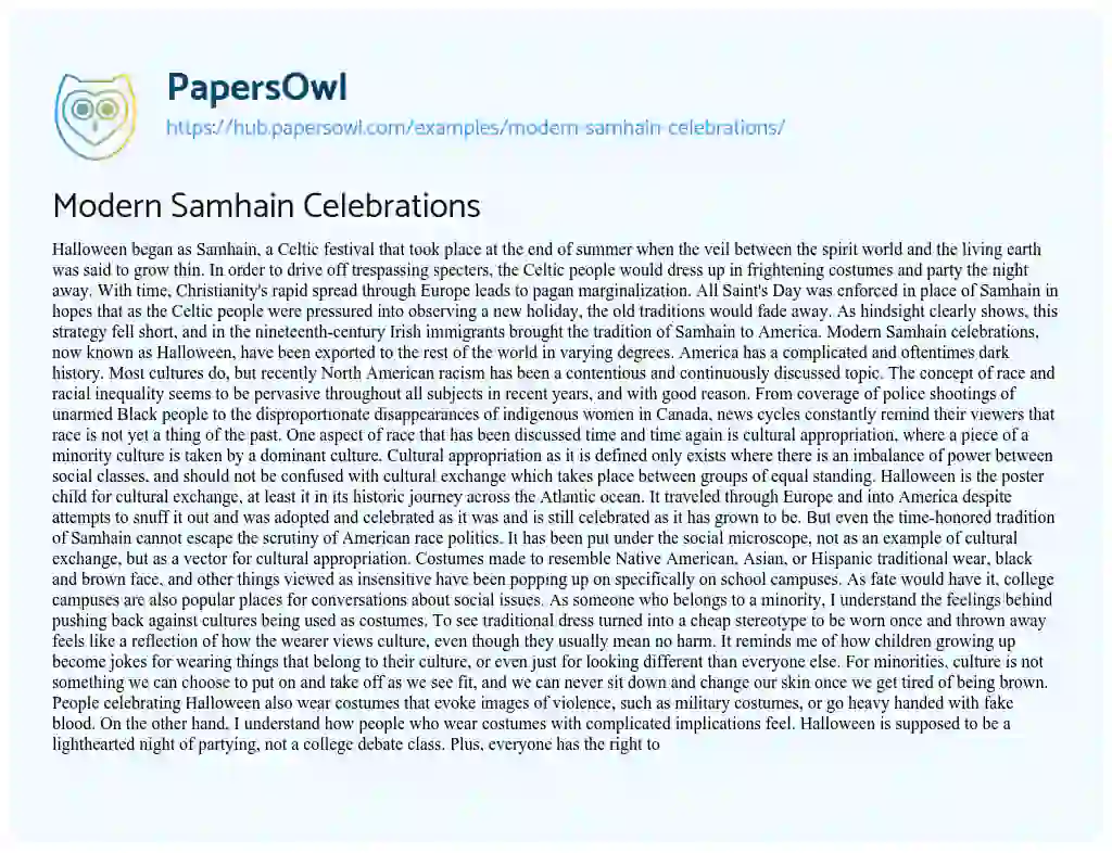 Essay on Modern Samhain Celebrations