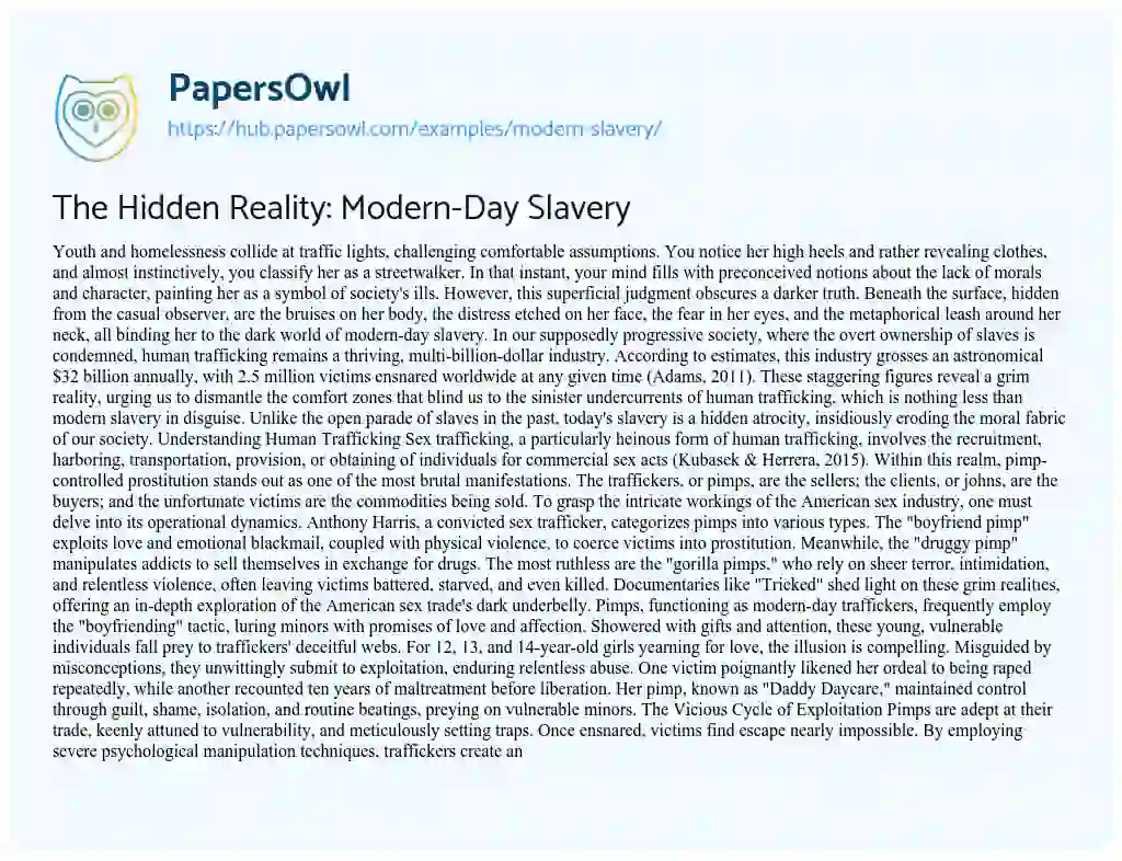 Essay on The Hidden Reality: Modern-Day Slavery