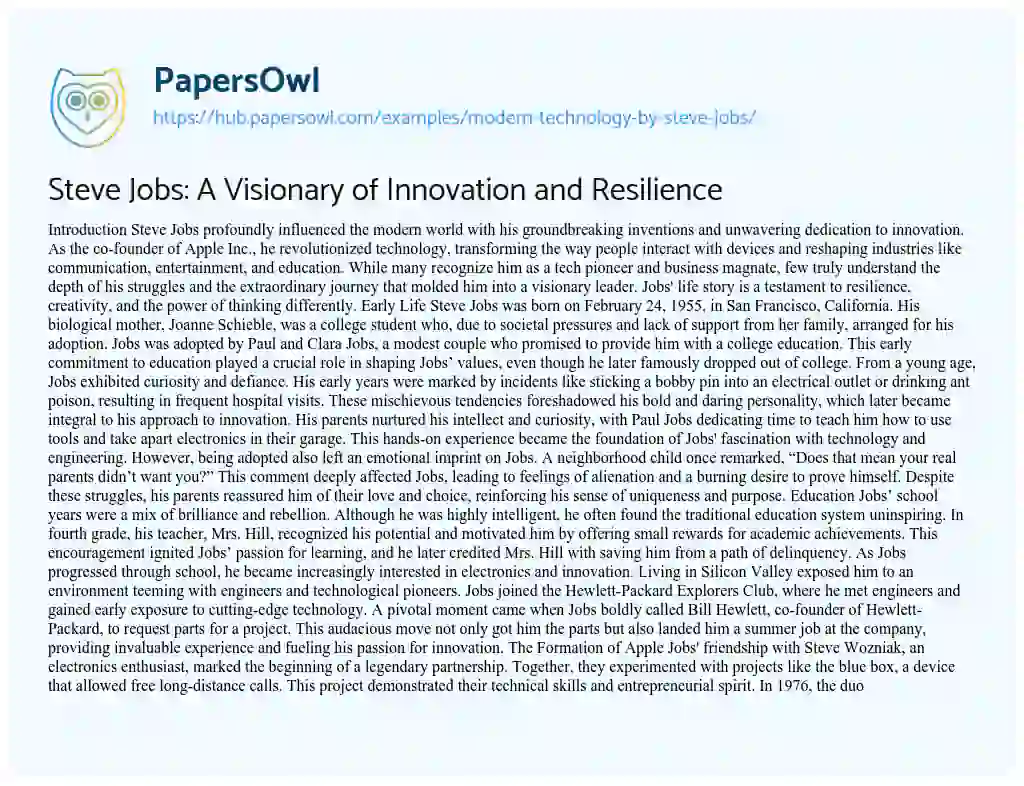 Essay on Steve Jobs: A Visionary of Innovation and Resilience