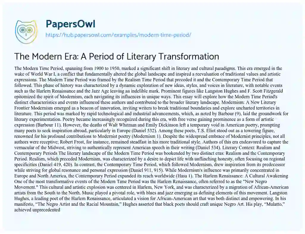 Essay on The Modern Era: A Period of Literary Transformation