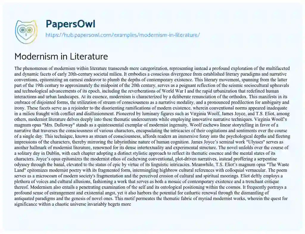 Essay on Modernism in Literature