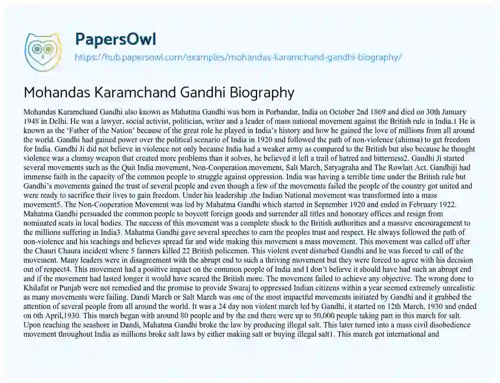 Essay on Mohandas Karamchand Gandhi Biography