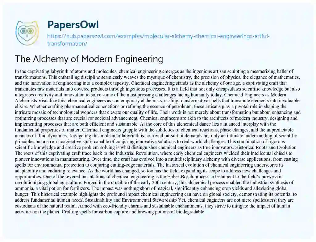 Essay on The Alchemy of Modern Engineering
