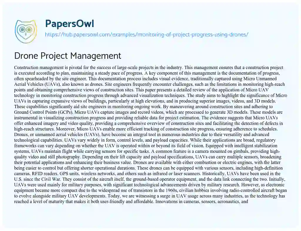 Essay on Drone Project Management