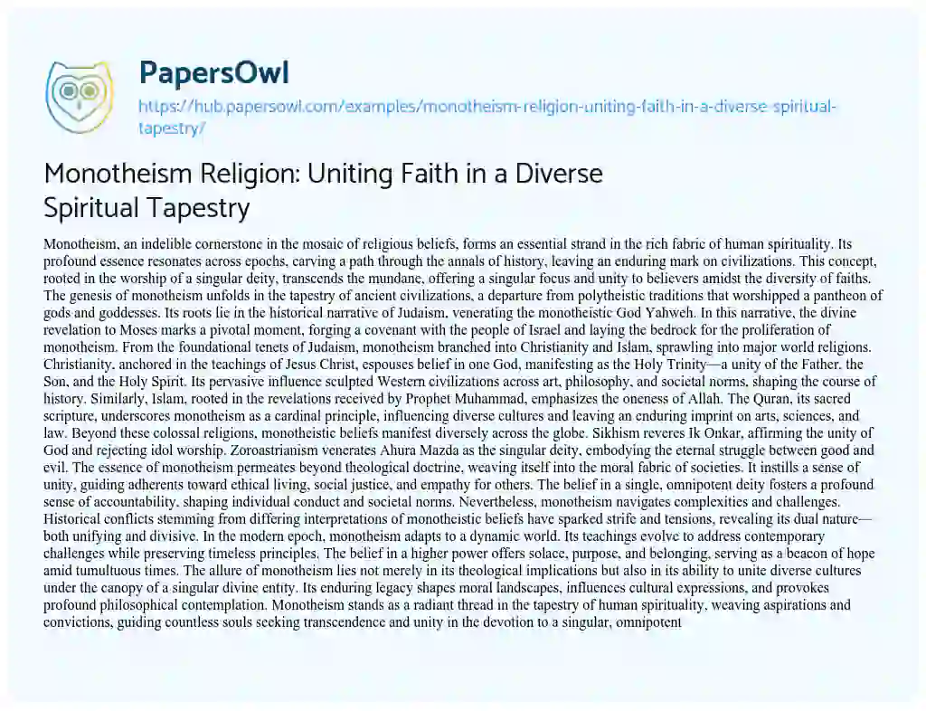 Essay on Monotheism Religion: Uniting Faith in a Diverse Spiritual Tapestry