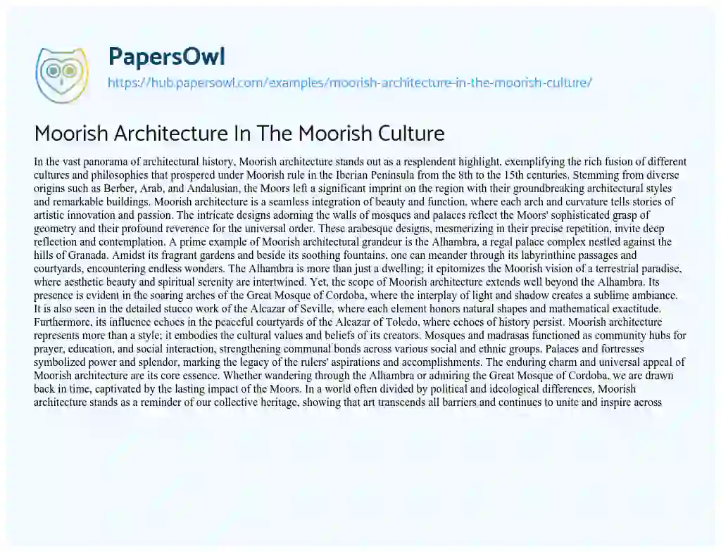 Essay on Moorish Architecture In The Moorish Culture