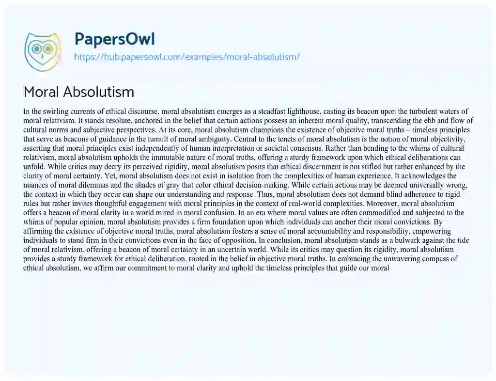 Essay on Moral Absolutism