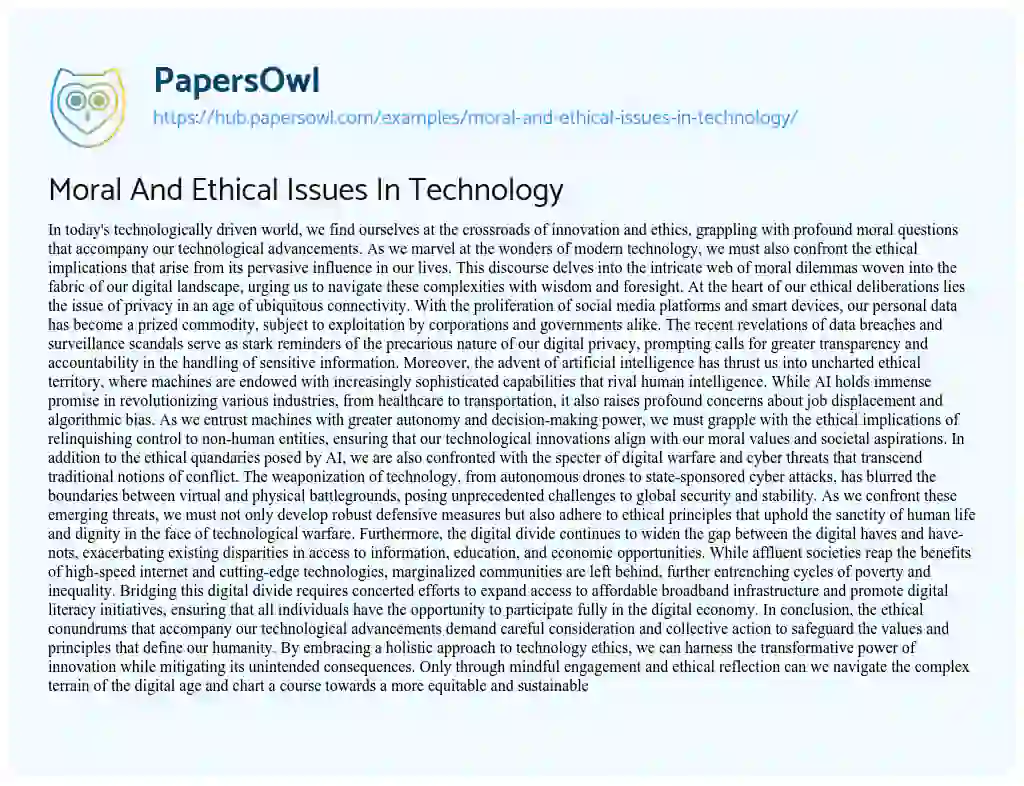Essay on Moral And Ethical Issues In Technology