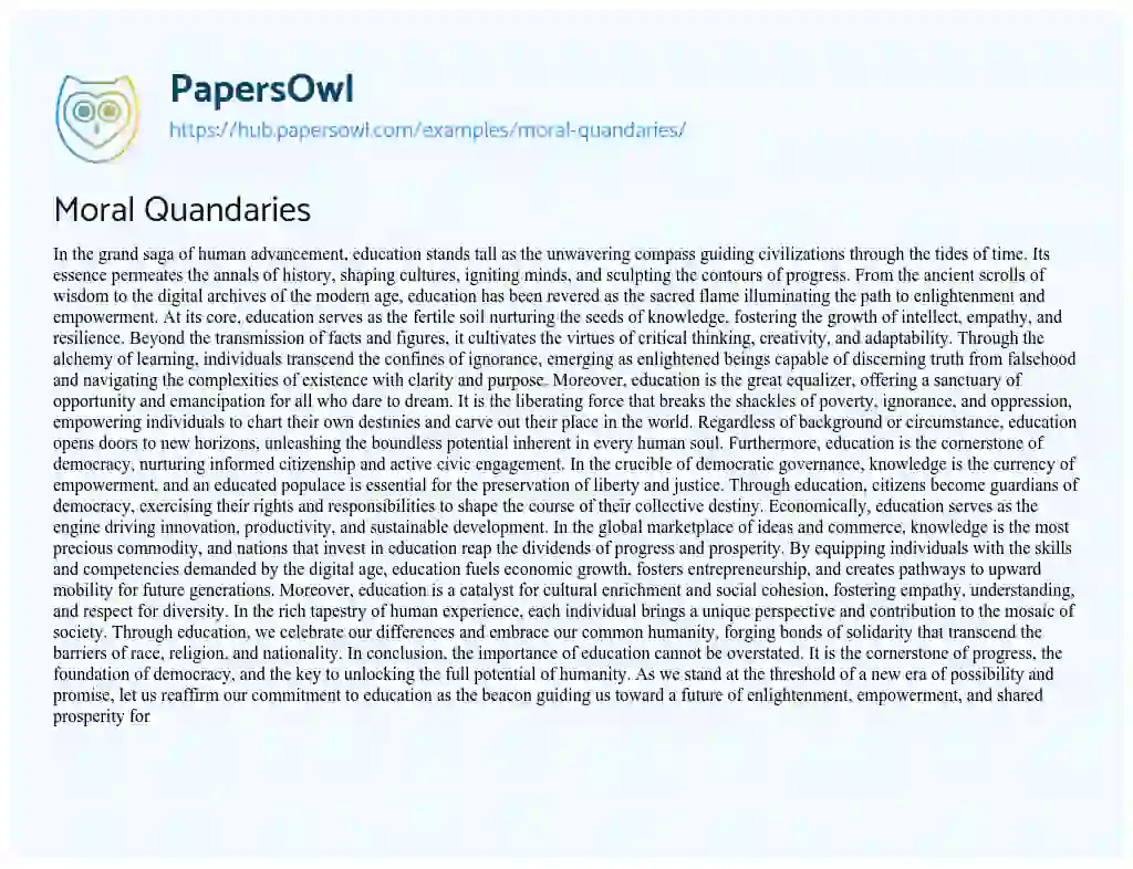 Essay on Moral Quandaries