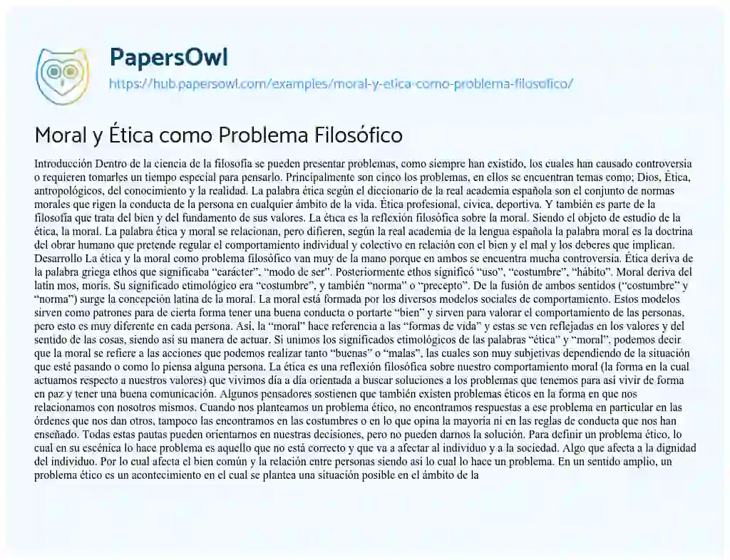 Essay on Moral y Ética como Problema Filosófico