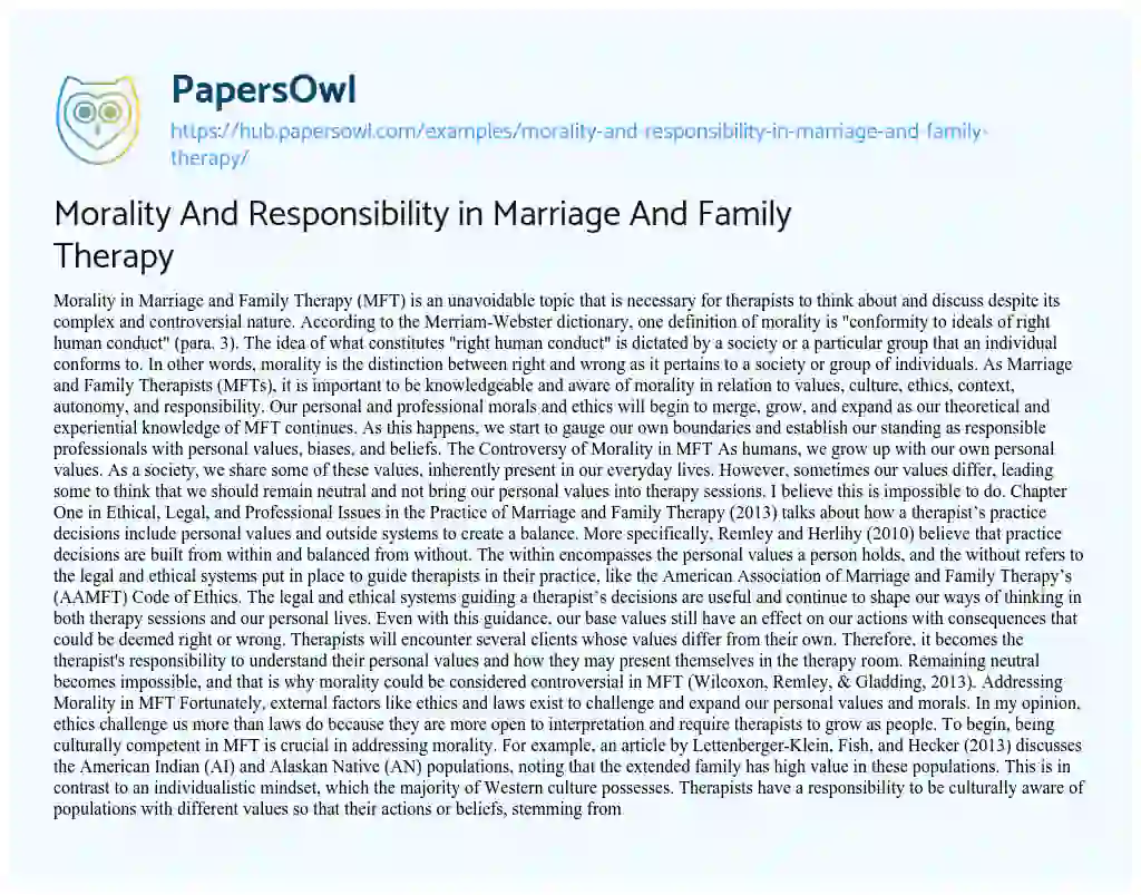 Essay on Morality And Responsibility in Marriage And Family Therapy