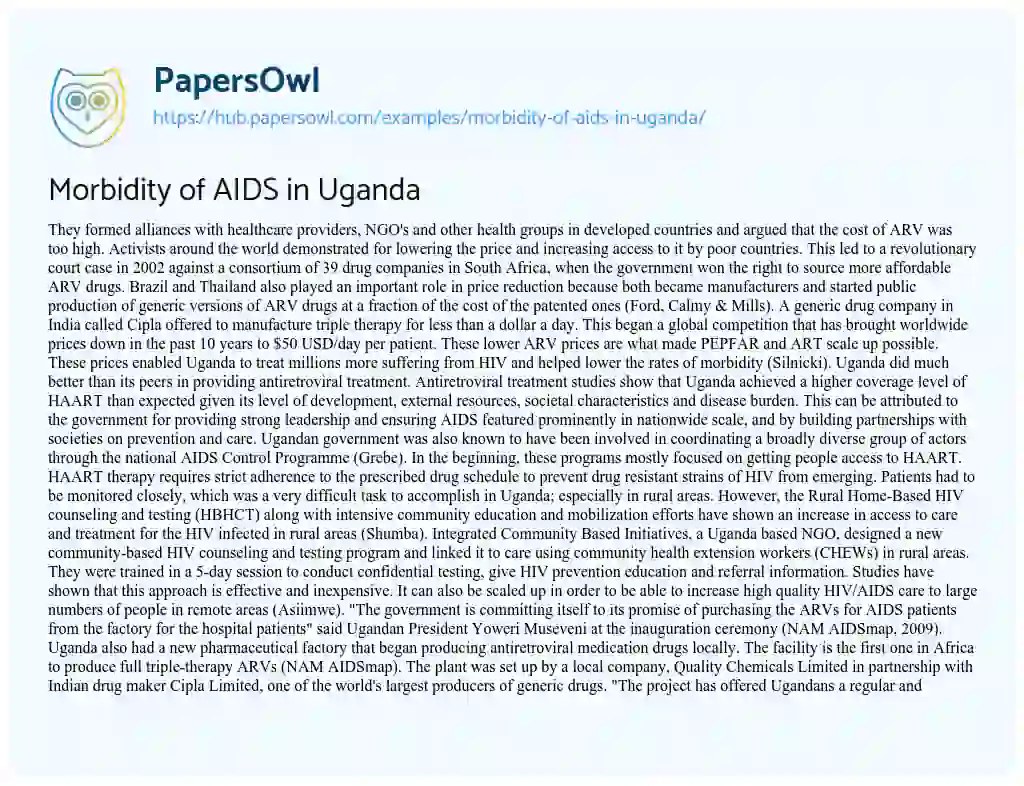 Essay on Morbidity of AIDS in Uganda