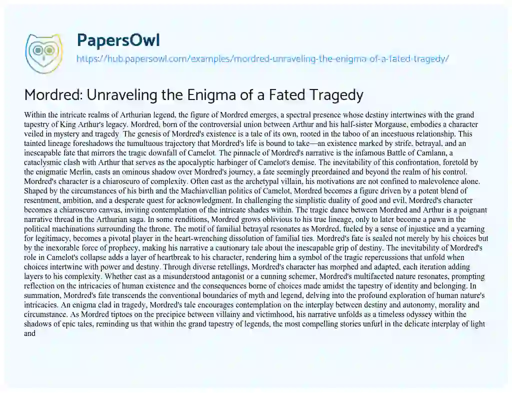 Essay on Mordred: Unraveling the Enigma of a Fated Tragedy