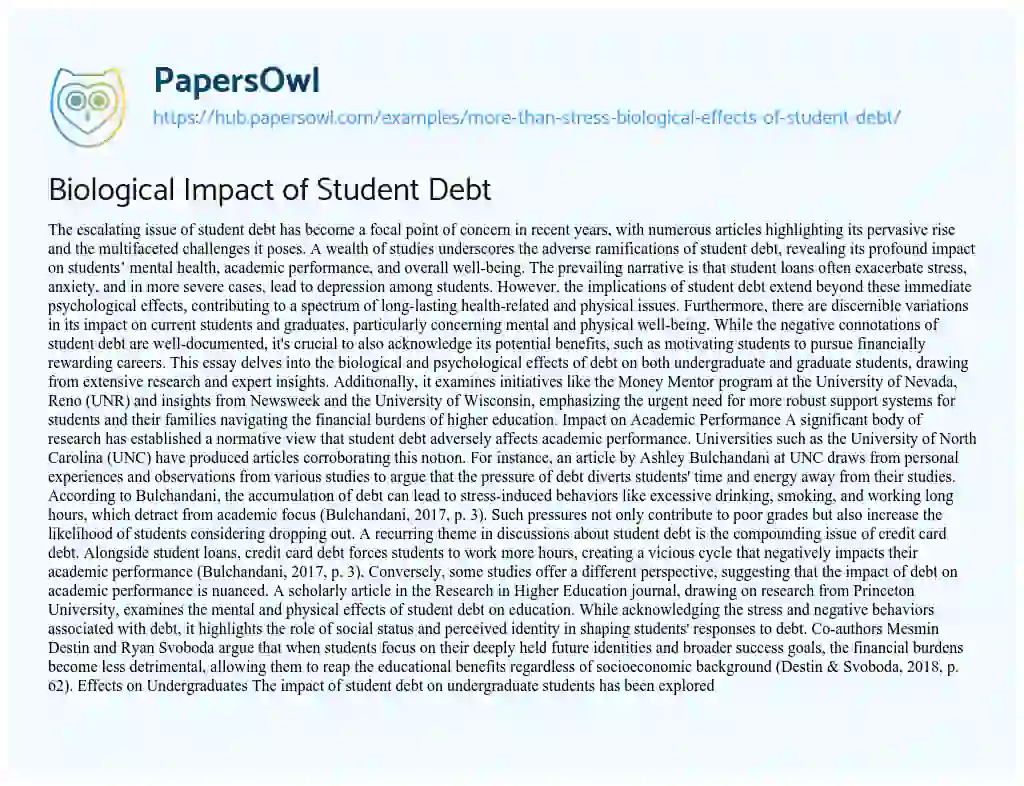 Essay on Biological Impact of Student Debt