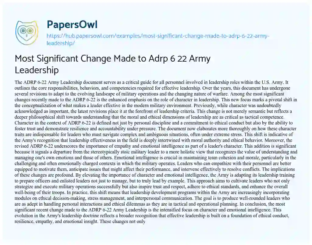 Essay on Most Significant Change Made to Adrp 6 22 Army Leadership