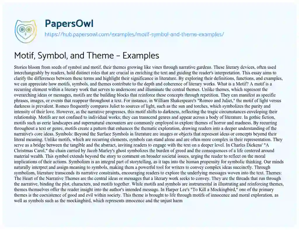 Essay on Motif, Symbol, and Theme – Examples