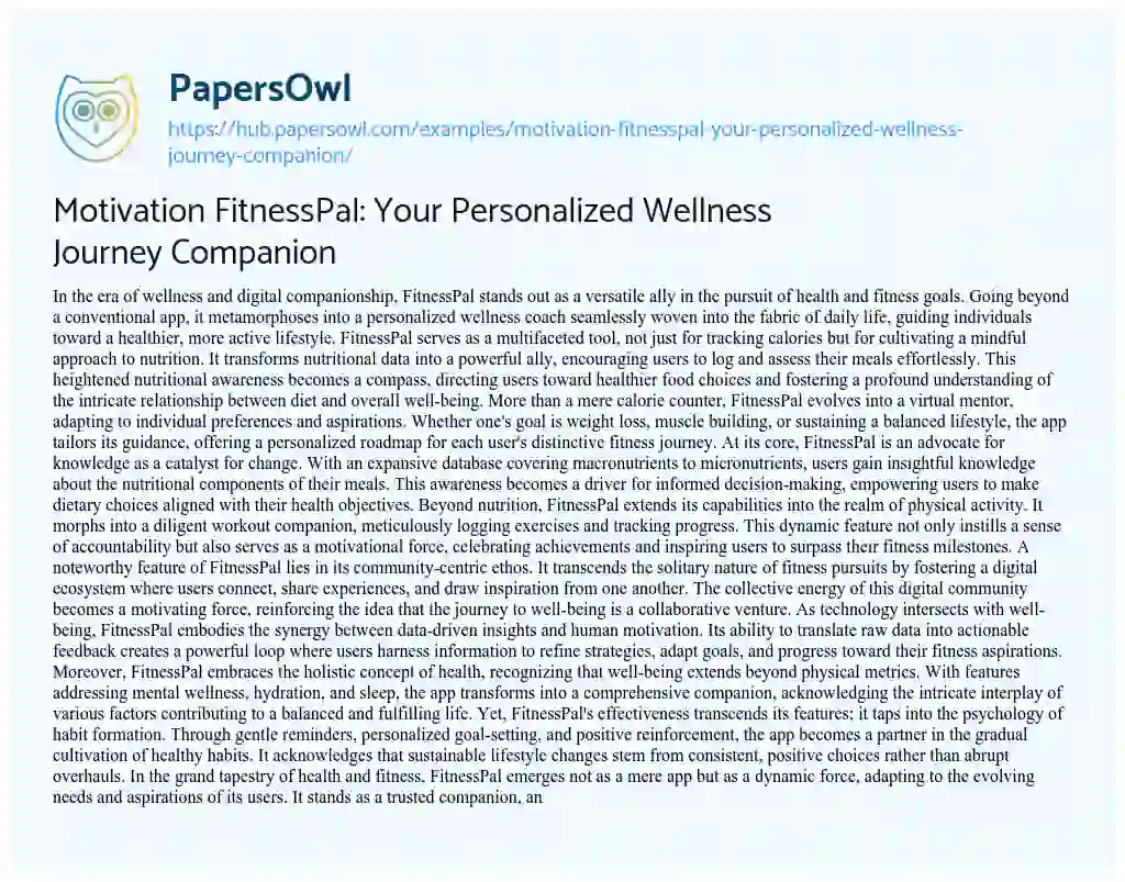 Essay on Motivation FitnessPal: Your Personalized Wellness Journey Companion
