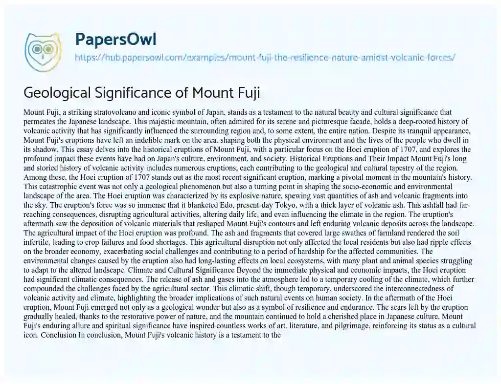 Essay on Geological Significance of Mount Fuji
